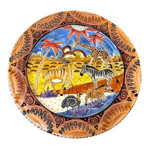 Penzo Zimbabwe African Safari Dinner Plate 11” Gazelle Zebra Giraffe Signed